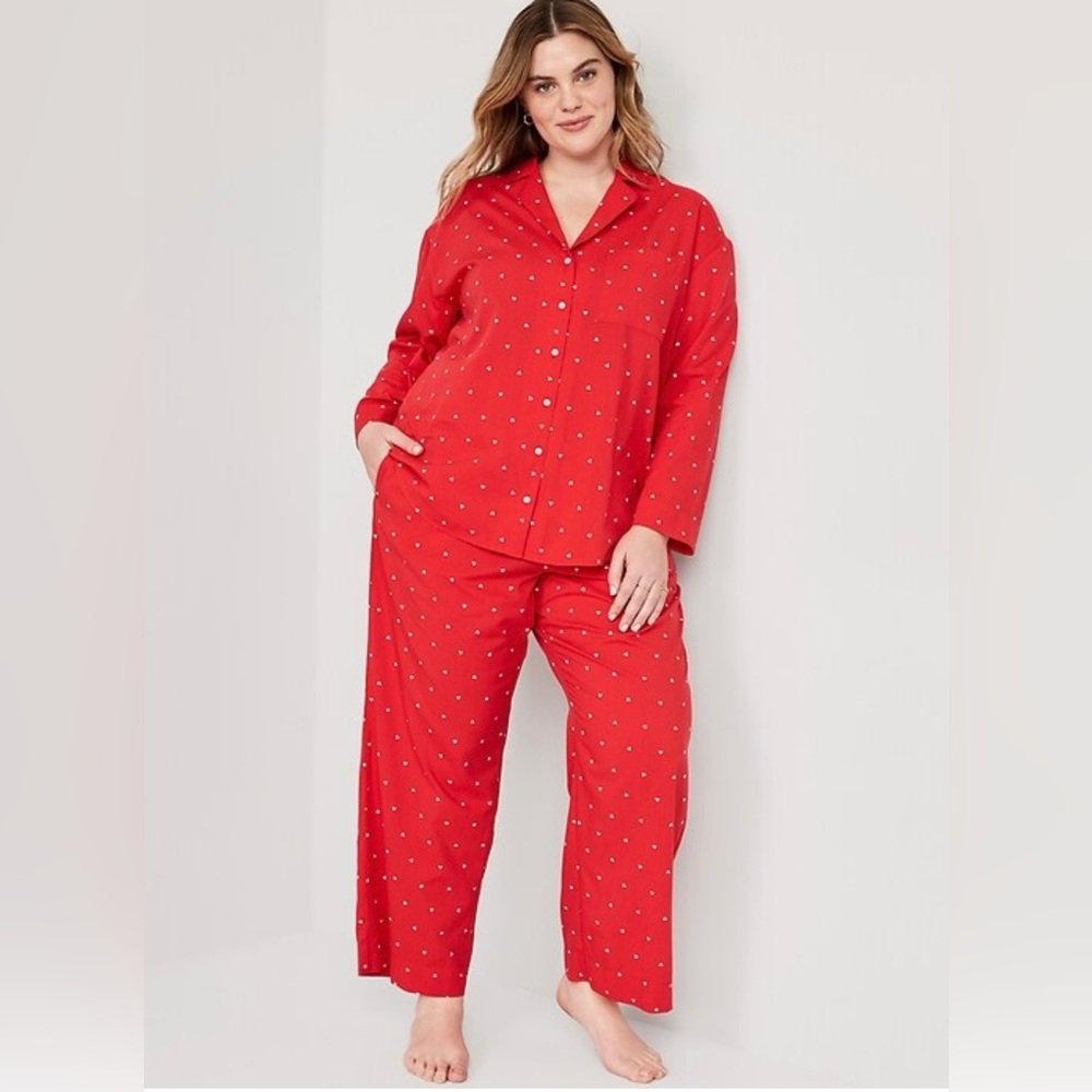 Old Navy Oversized Printed Pajama Set Red w/White Hearts Size Large Valentines